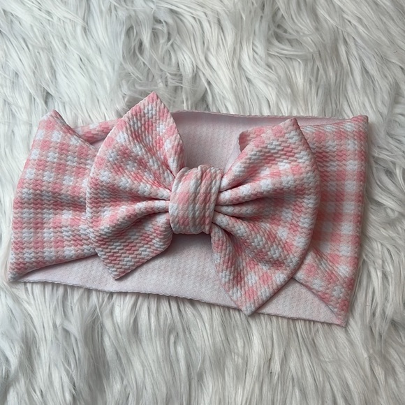 Pink and white gingham bummies and bow head wrap - Picture 2 of 3